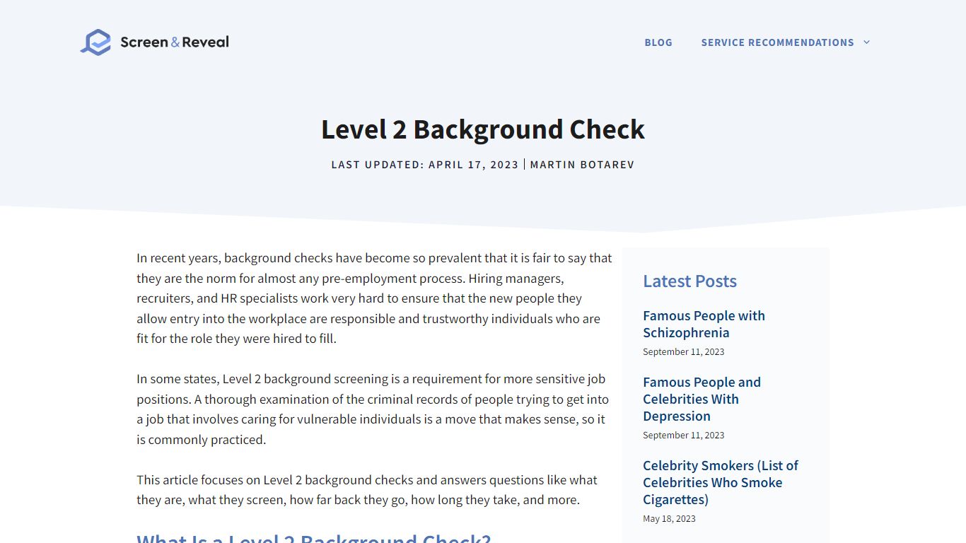 Level 2 Background Check – All Questions Answered - Screen and Reveal
